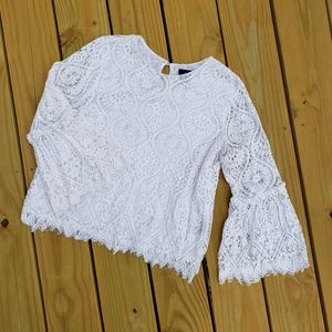 White Lace Belle Sleeve Top